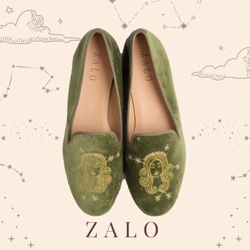 HOUSE OF ZALO ‘Virgo’ Velvet Smoking Slippers in Olive